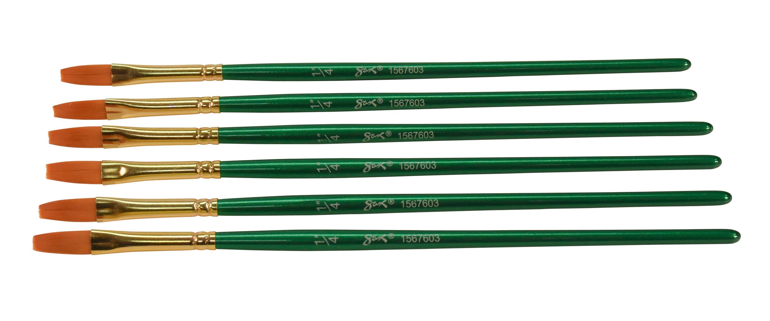 Sax Optimum Golden Synthetic Taklon Paint Brushes Short, Flat, 1/4 Inch, Set of 6 1567603